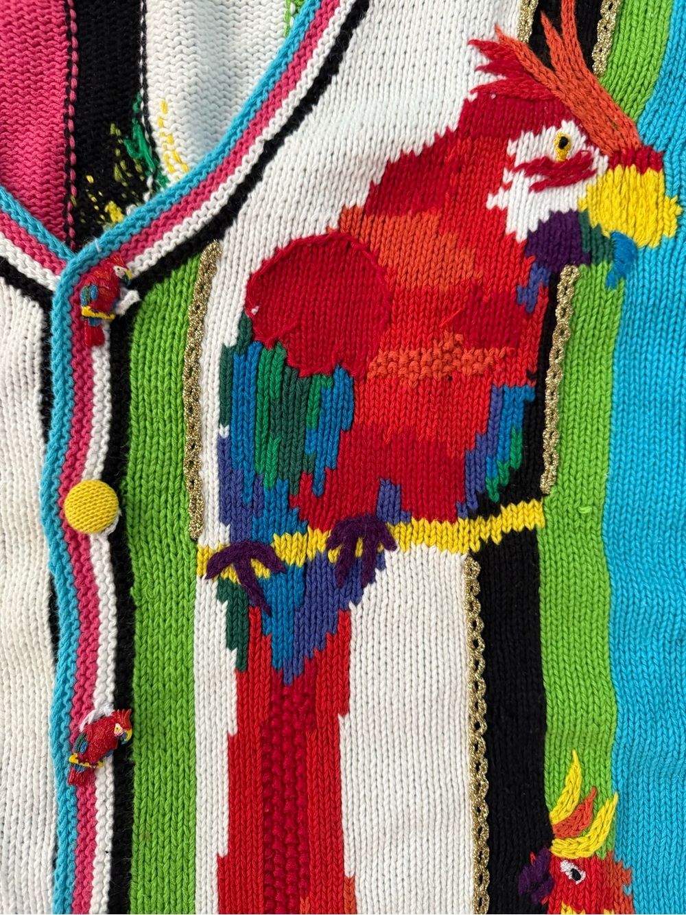 VTG Storybook Knits Colorful Parrot Knit Cardigan - Bright Multi 2X - Picture 5 of 6